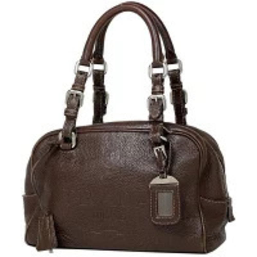Prada Vitello Daino Logo Bauletto satchel brown leather rolled handles